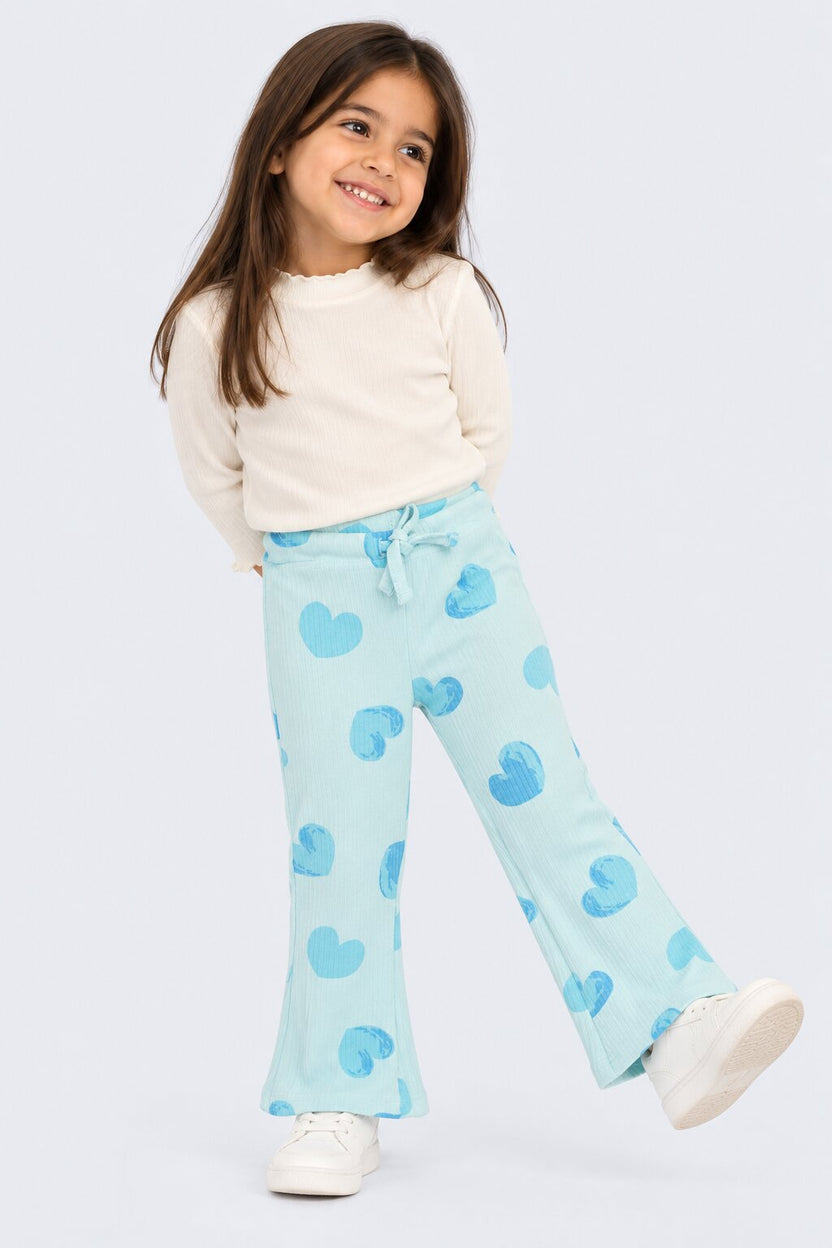 Girls Blue Heart Print Flared Pant - Image 1