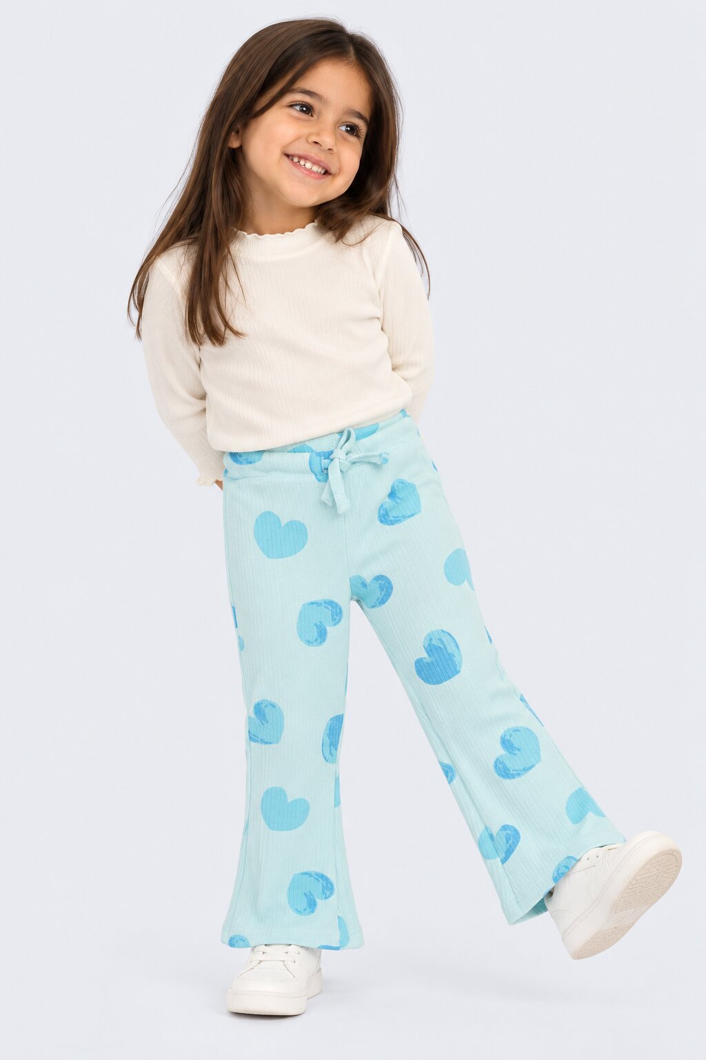 Girls Blue Heart Print Flared Pant - Image 1