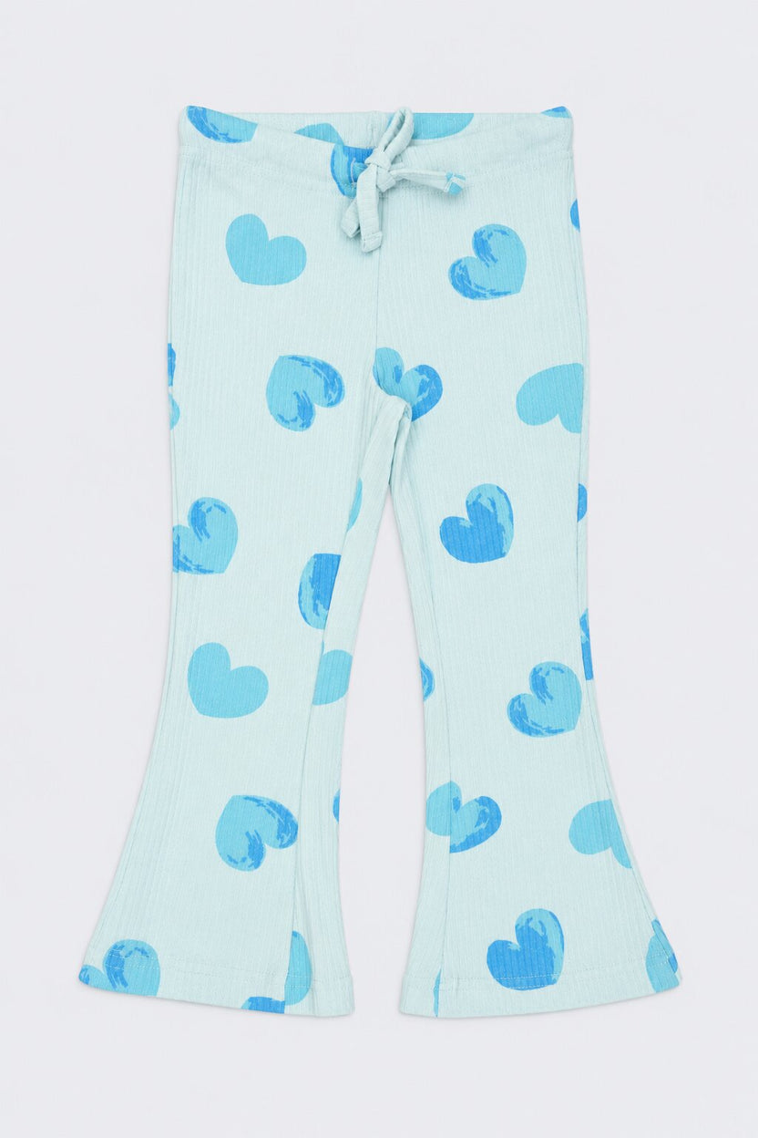 Girls Blue Heart Print Flared Pant - Image 2