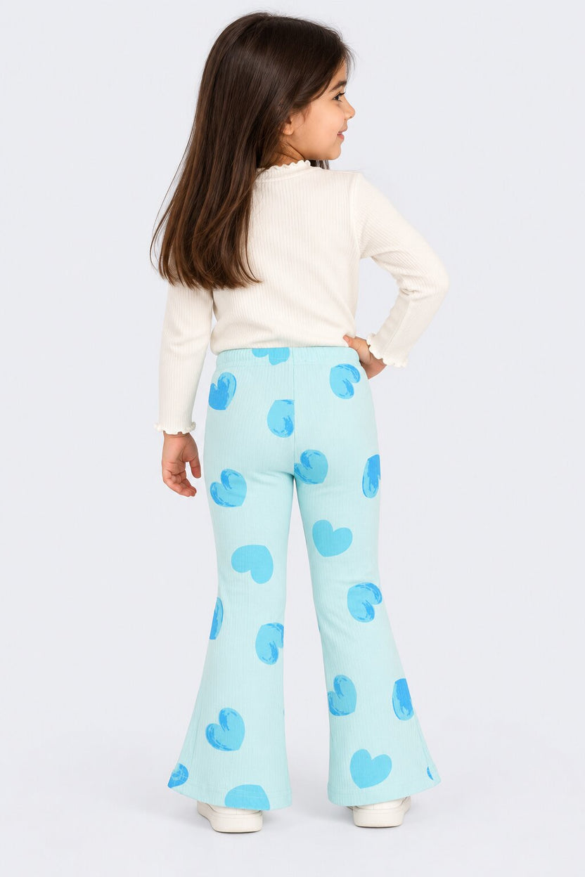 Girls Blue Heart Print Flared Pant - Image 3