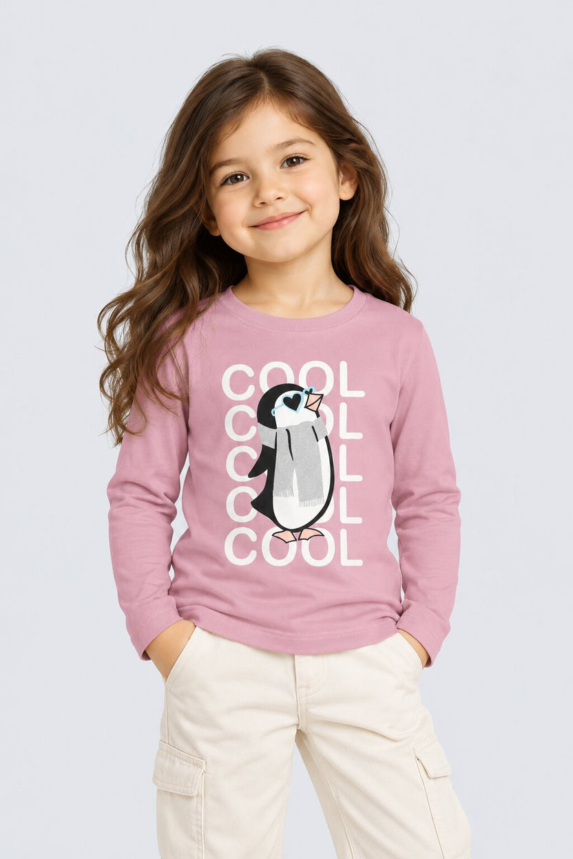 Girls Pink Penguin Graphic Print T-Shirt - Image 1