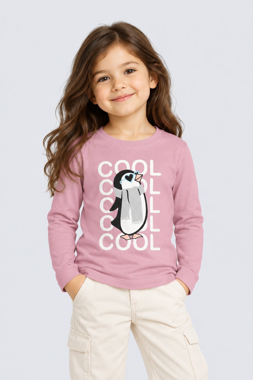 Girls Pink Penguin Graphic Print T-Shirt - Image 1