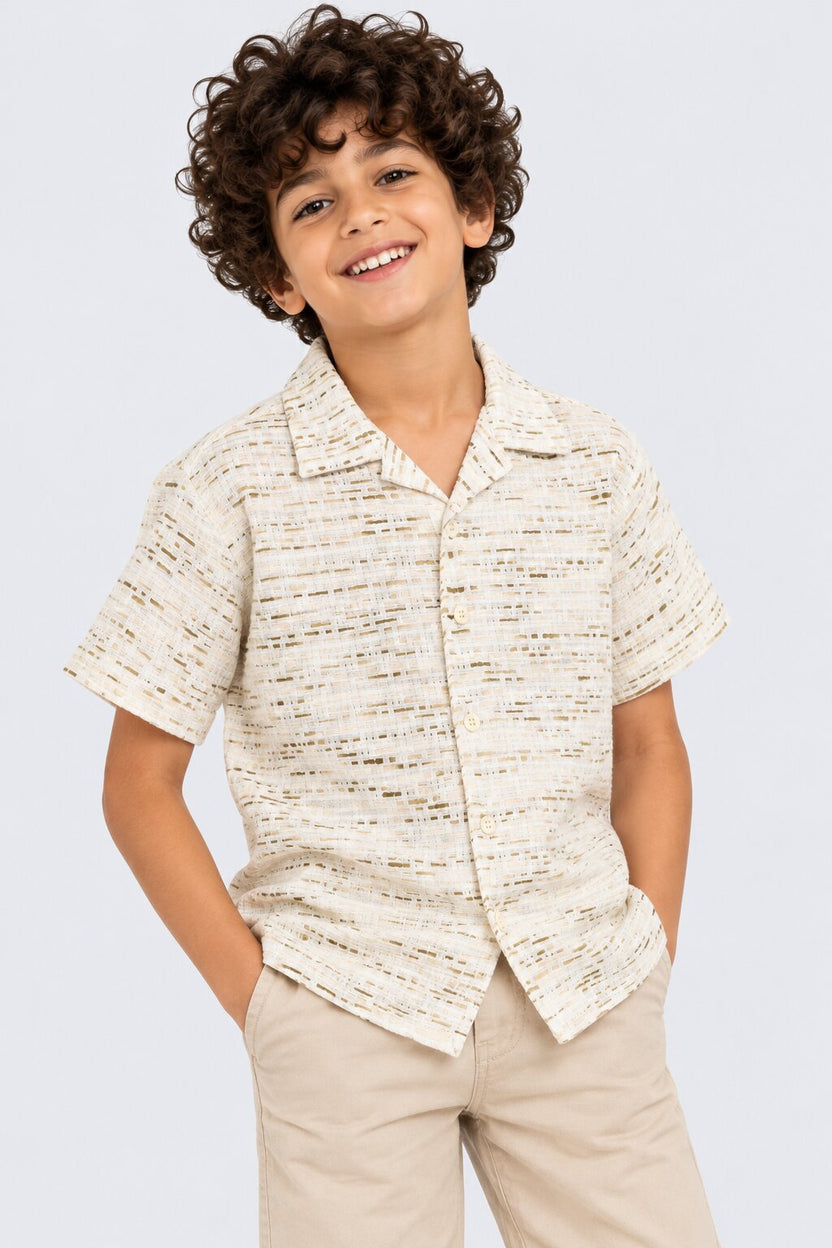 Tweens Boys Cream Textured Cotton Shirt - Image 1