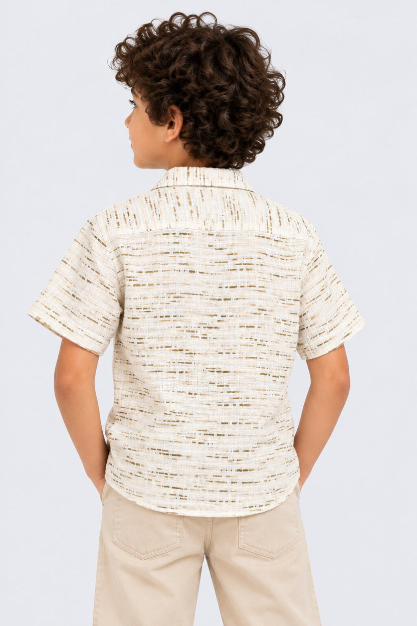 Tweens Boys Cream Textured Cotton Shirt - Image 3