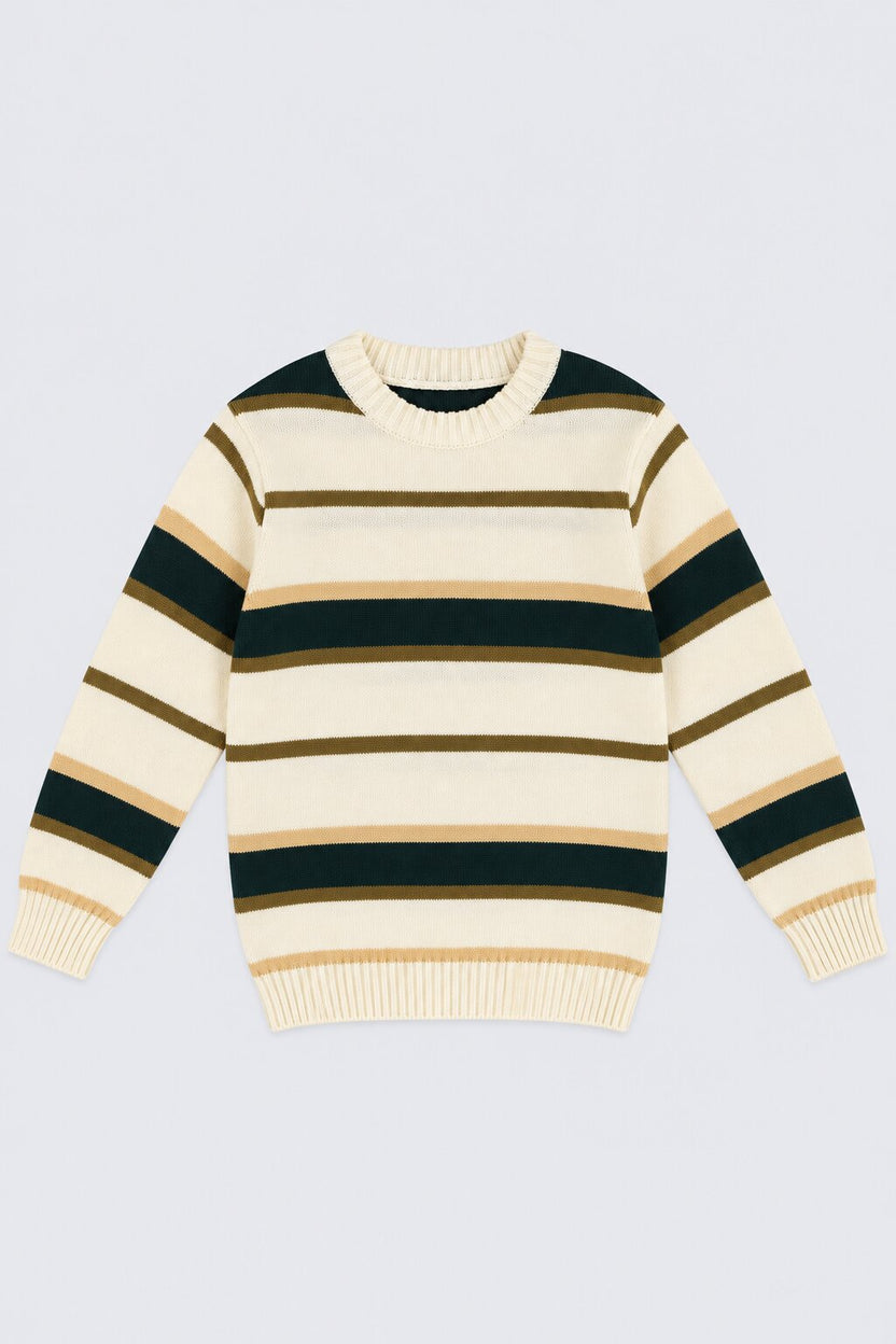 Tweens Boys Cream and Green Striped Sweater - Image 2