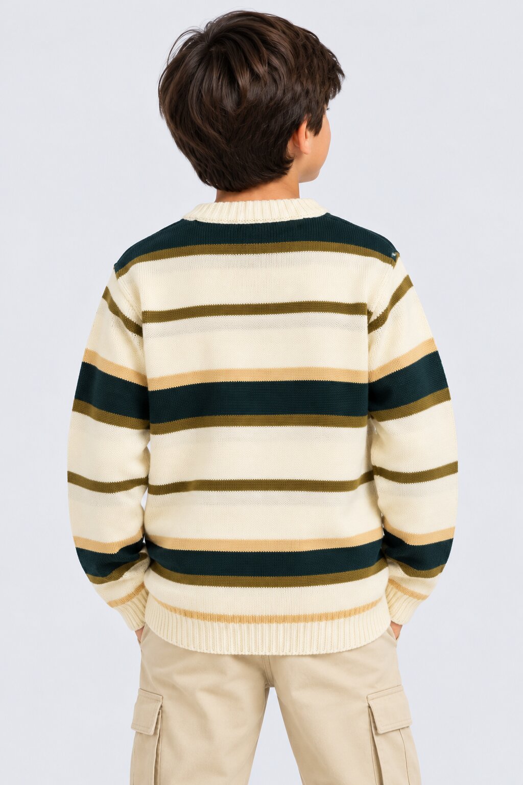 Tweens Boys Cream and Green Striped Sweater - Image 3