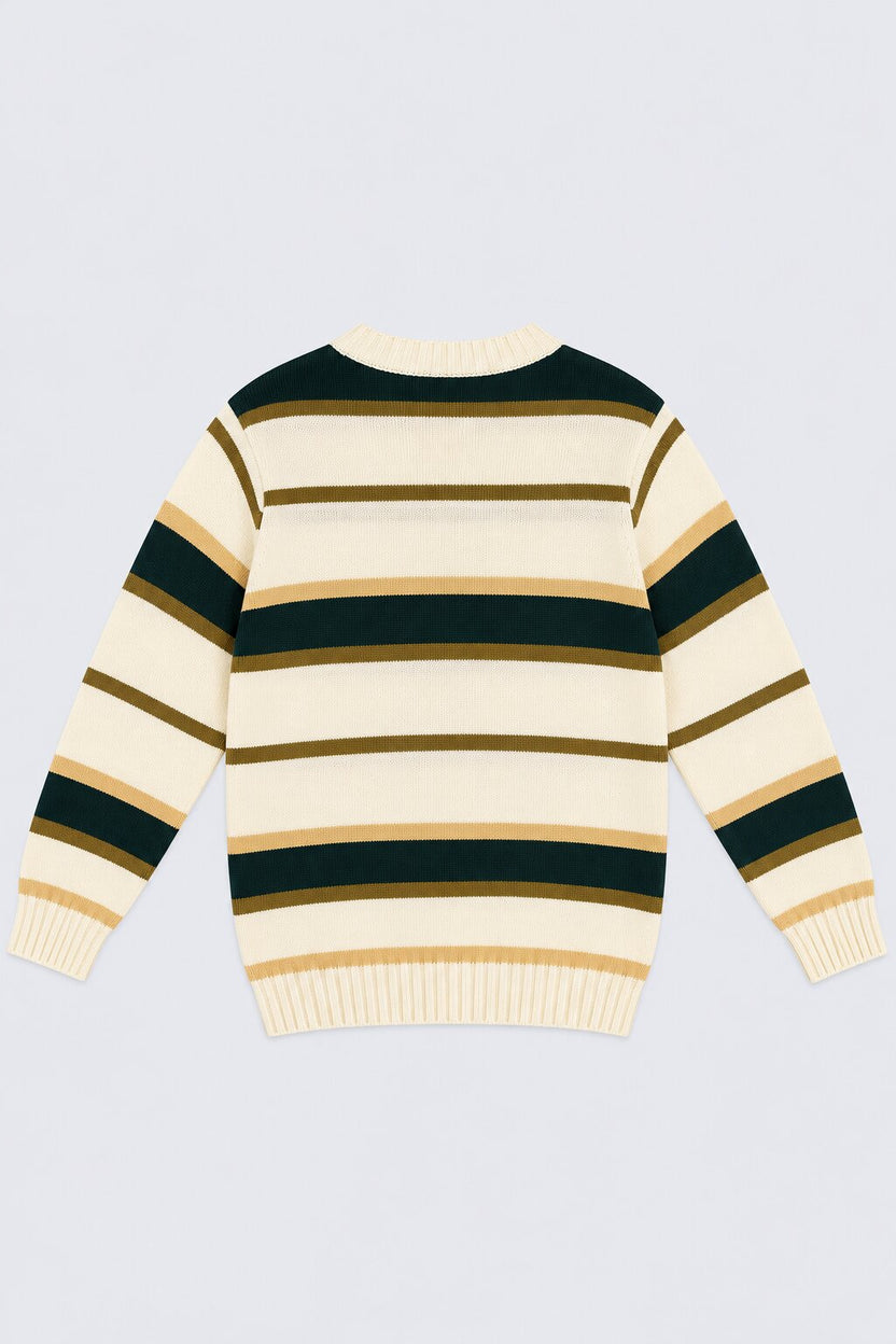 Tweens Boys Cream and Green Striped Sweater - Image 4