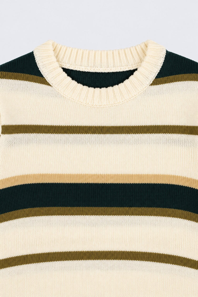 Tweens Boys Cream and Green Striped Sweater - Image 5