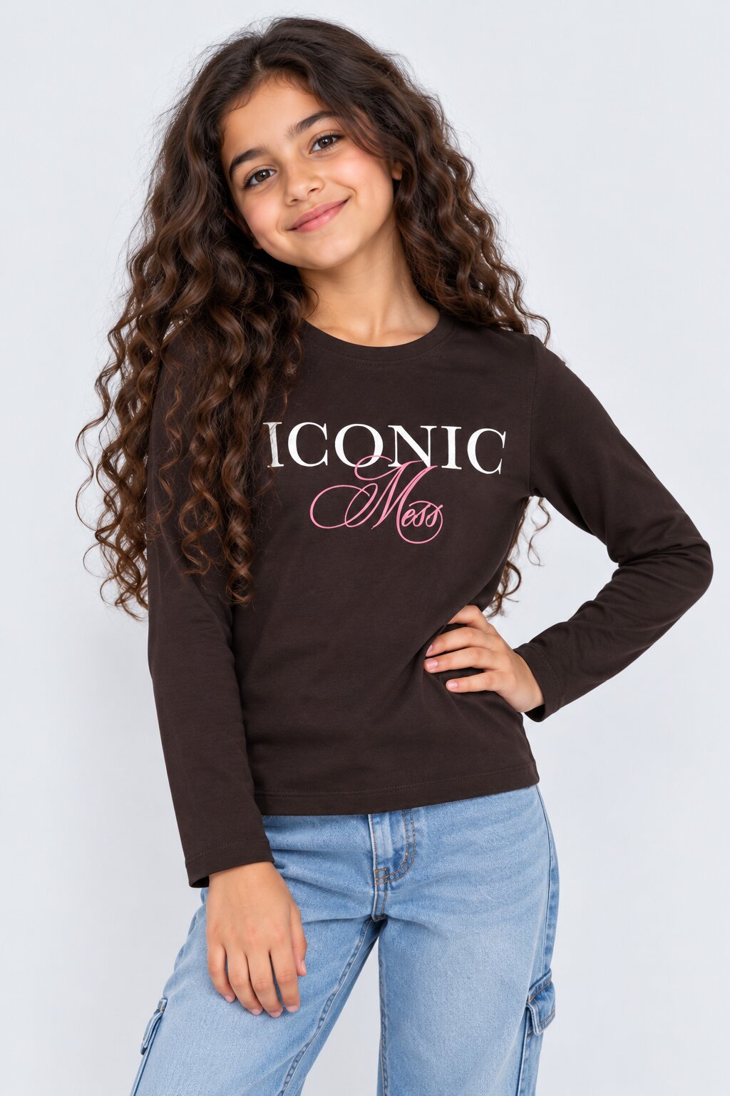 Tweens Girls Brown Typography Print T-Shirt - Image 1