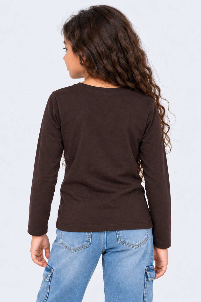 Tweens Girls Brown Typography Print T-Shirt - Image 3