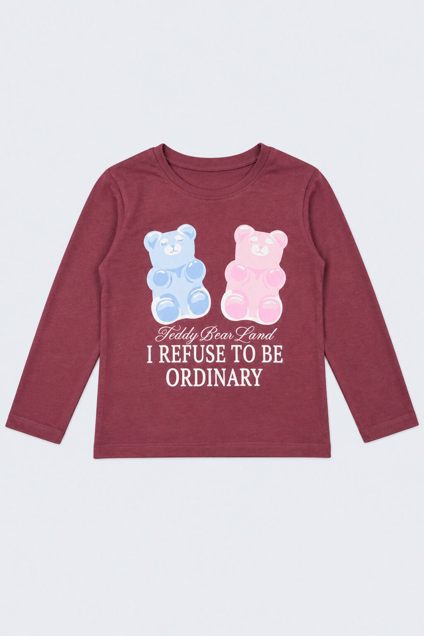 Tweens Girls Red Teddy Bear Graphic Print T-Shirt - Image 2