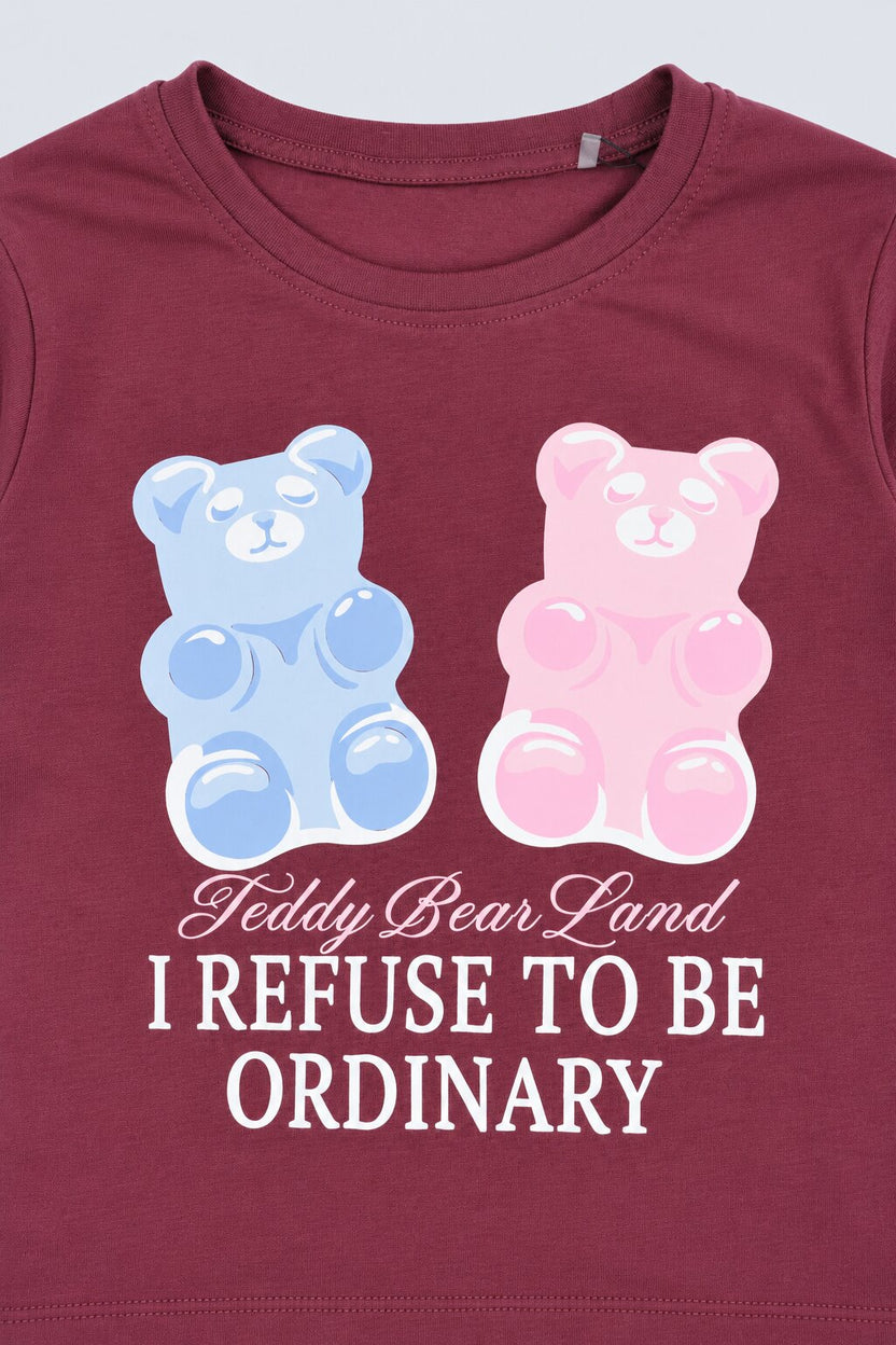 Tweens Girls Red Teddy Bear Graphic Print T-Shirt - Image 5