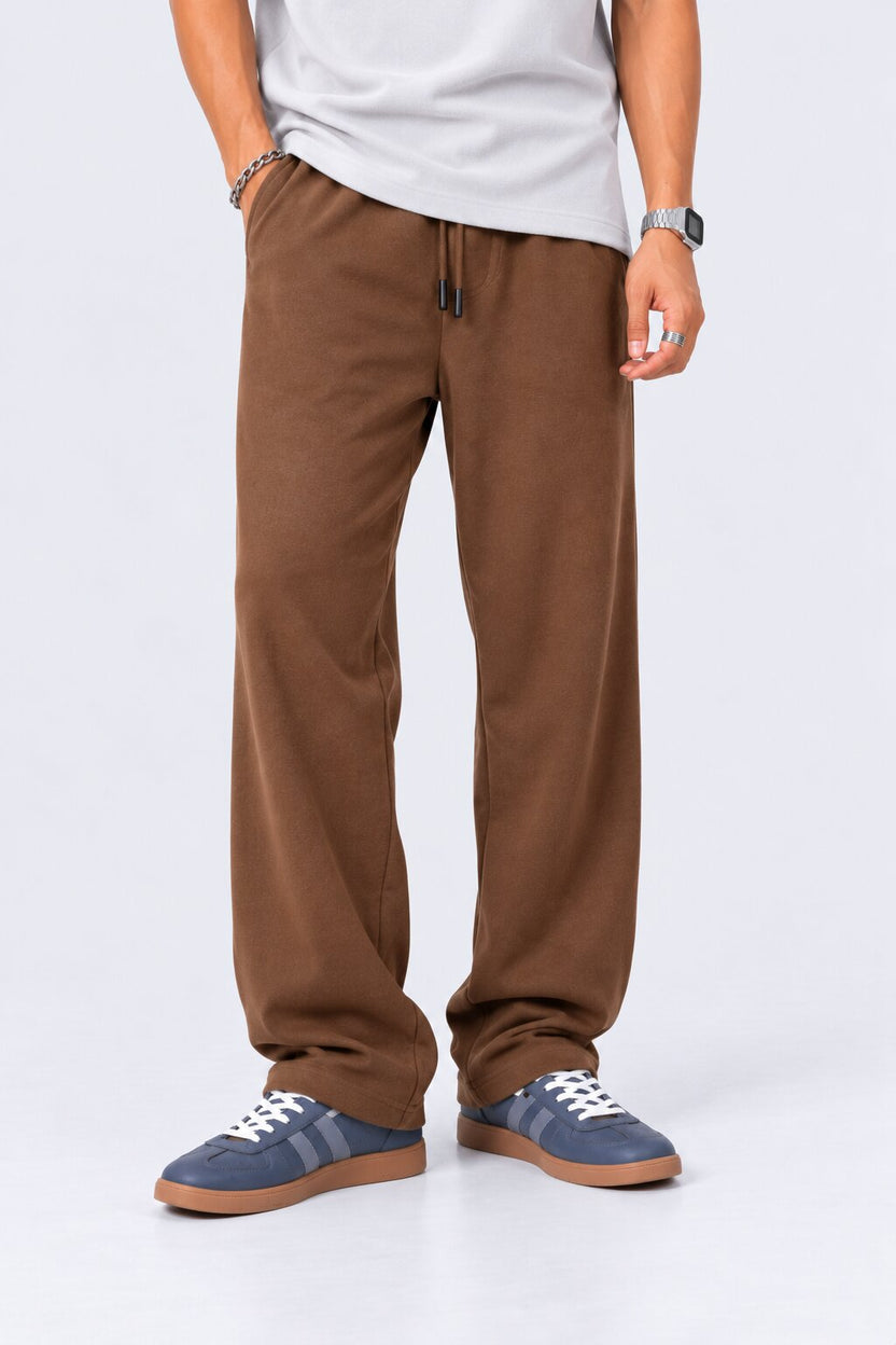 Mens Solid Brown Relaxed Fit Track Pant - Image 1