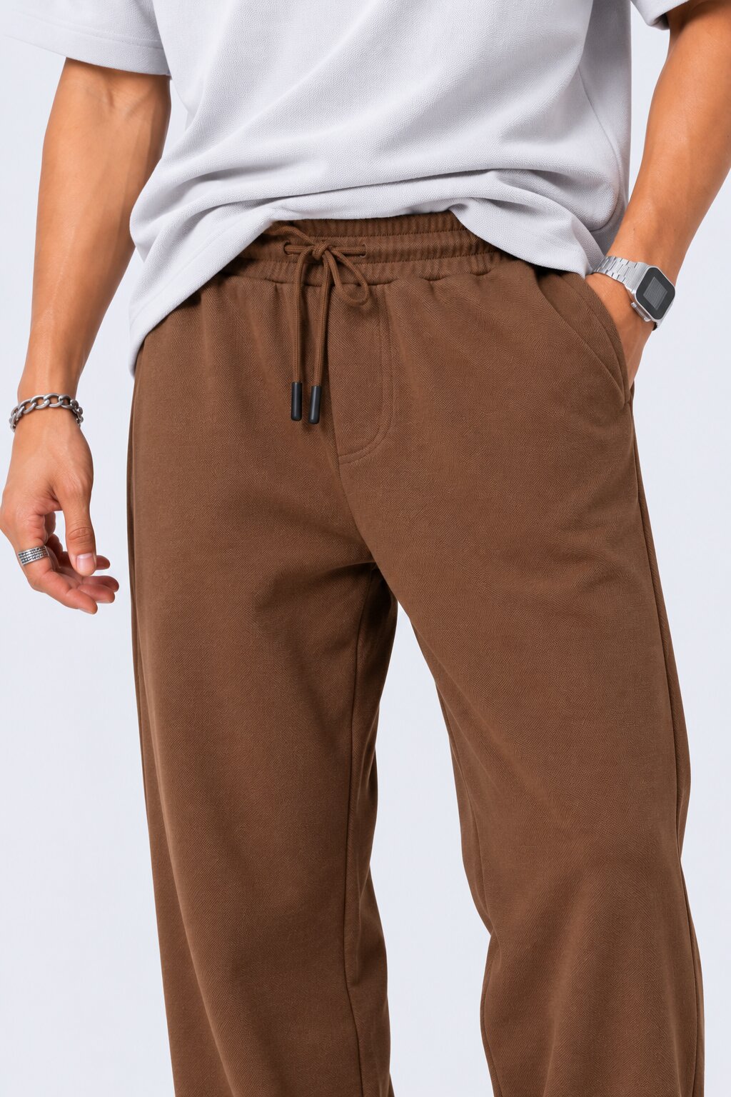 Mens Solid Brown Relaxed Fit Track Pant - Image 3
