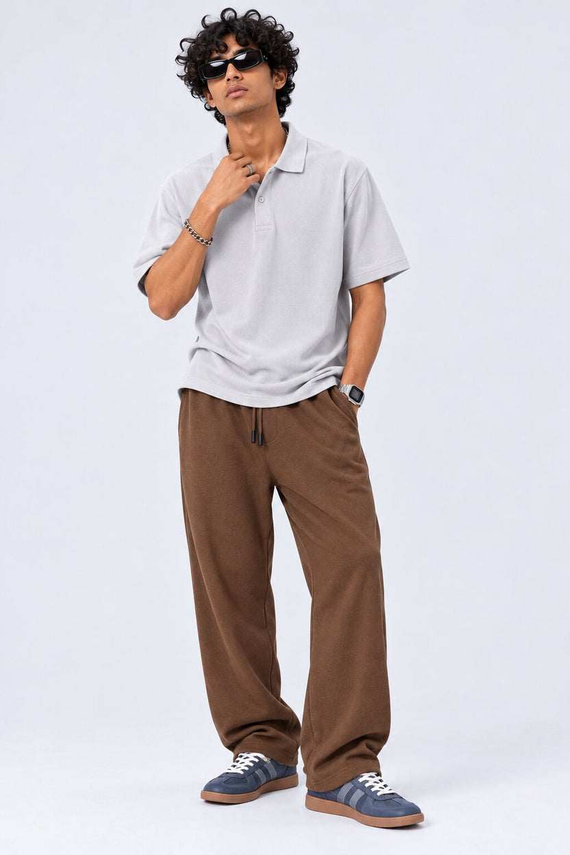 Mens Solid Brown Relaxed Fit Track Pant - Image 5