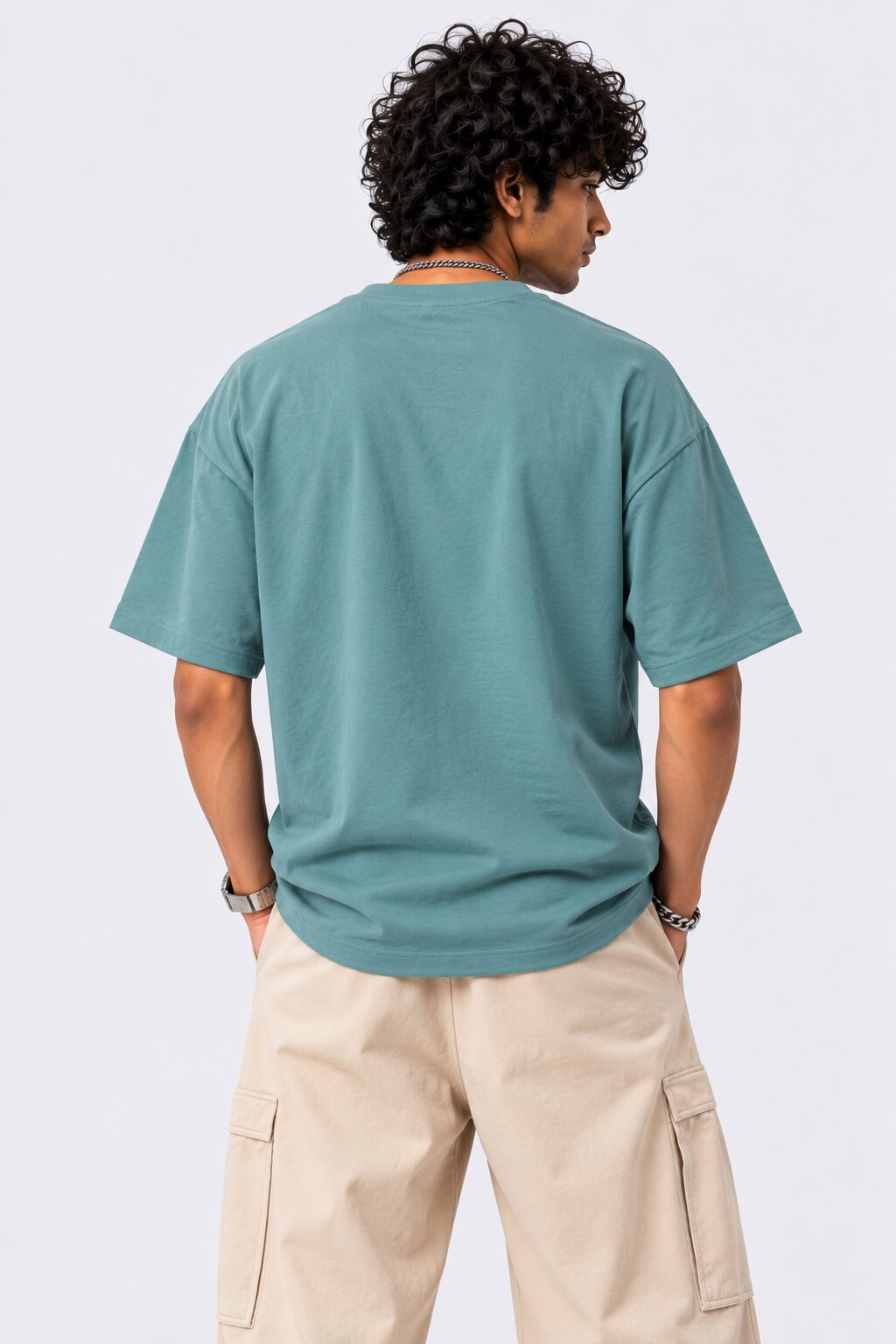 Mens Teal Solid Regular Fit T-Shirt - Image 5