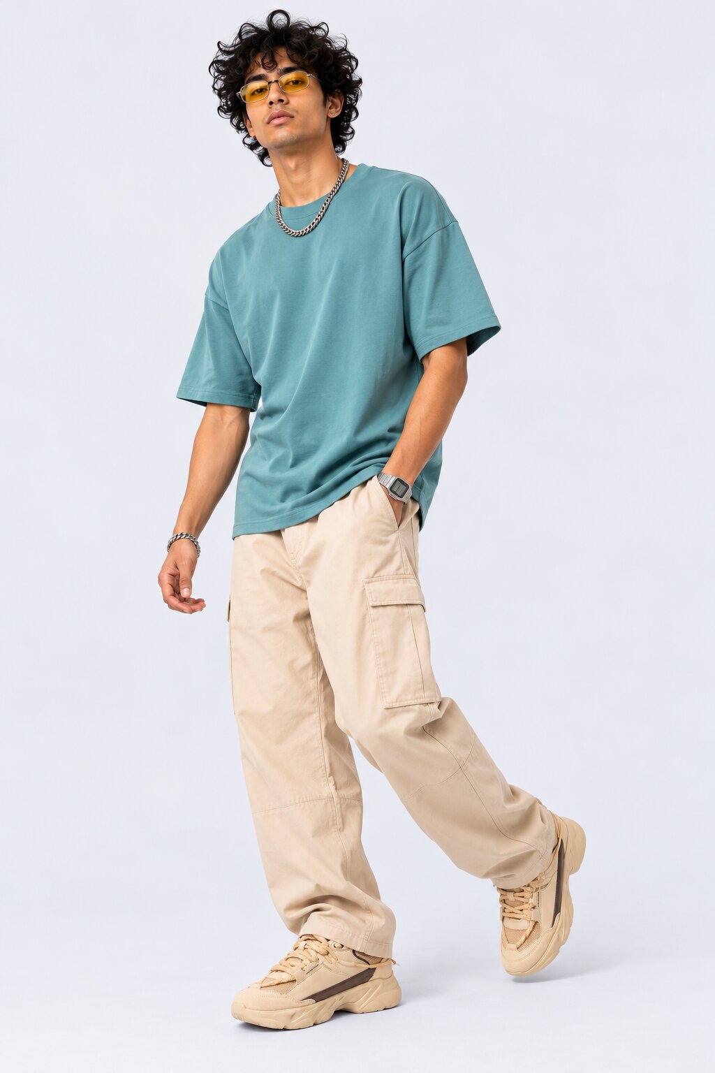Mens Teal Solid Regular Fit T-Shirt - Image 6