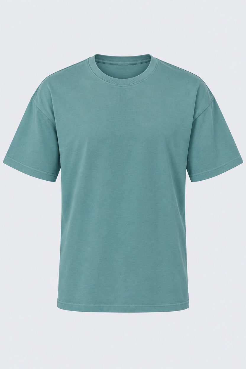 Mens Teal Solid Regular Fit T-Shirt - Image 7