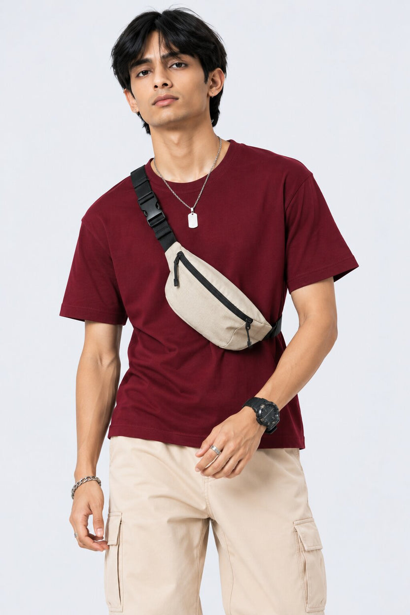 Mens Wine Solid Regular Fit T-Shirt - Image 1