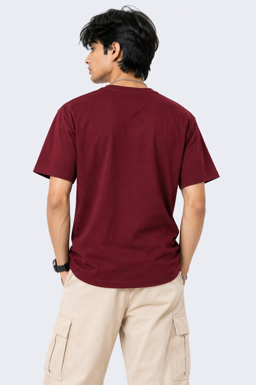 Mens Wine Solid Regular Fit T-Shirt - Image 5