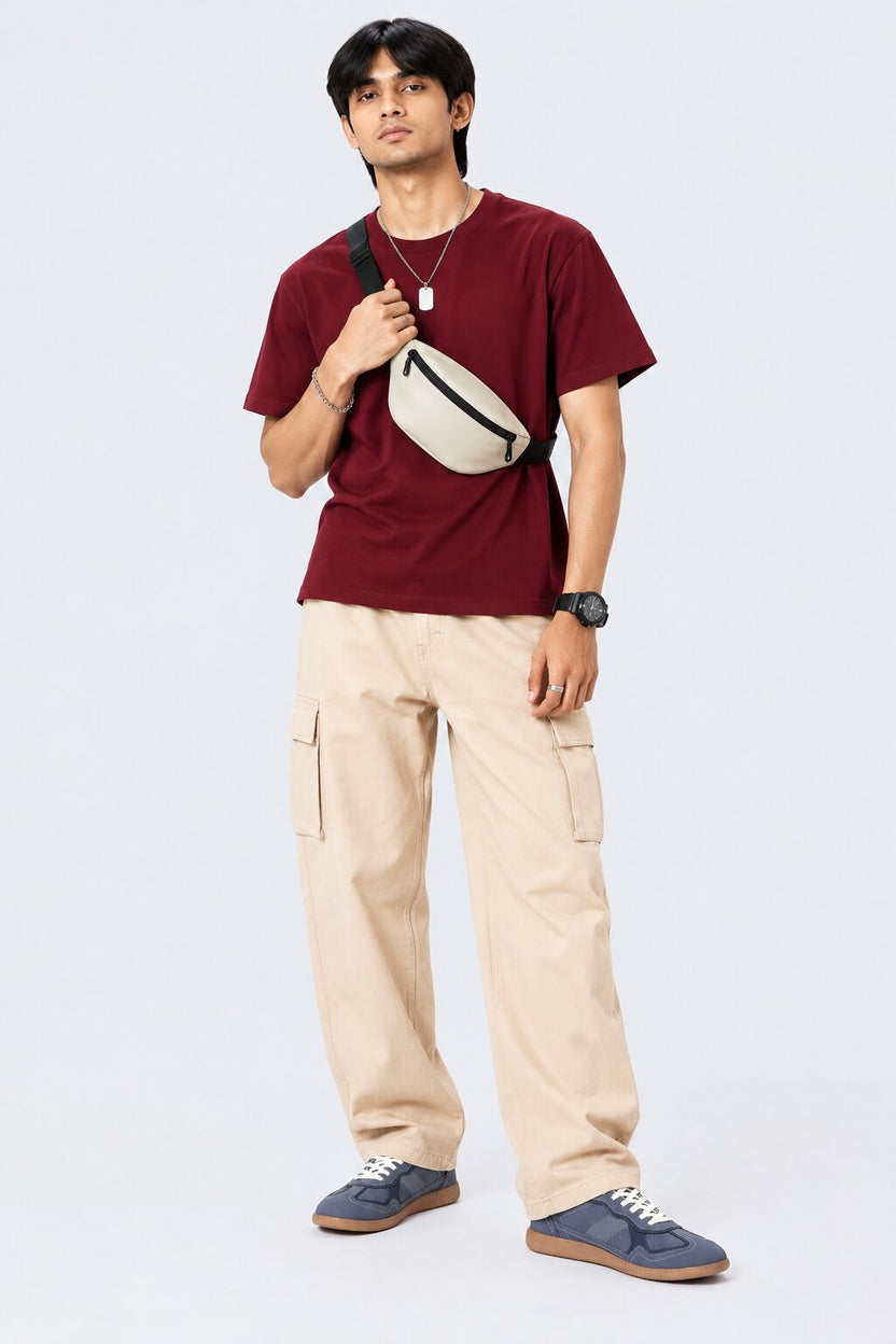 Mens Wine Solid Regular Fit T-Shirt - Image 6