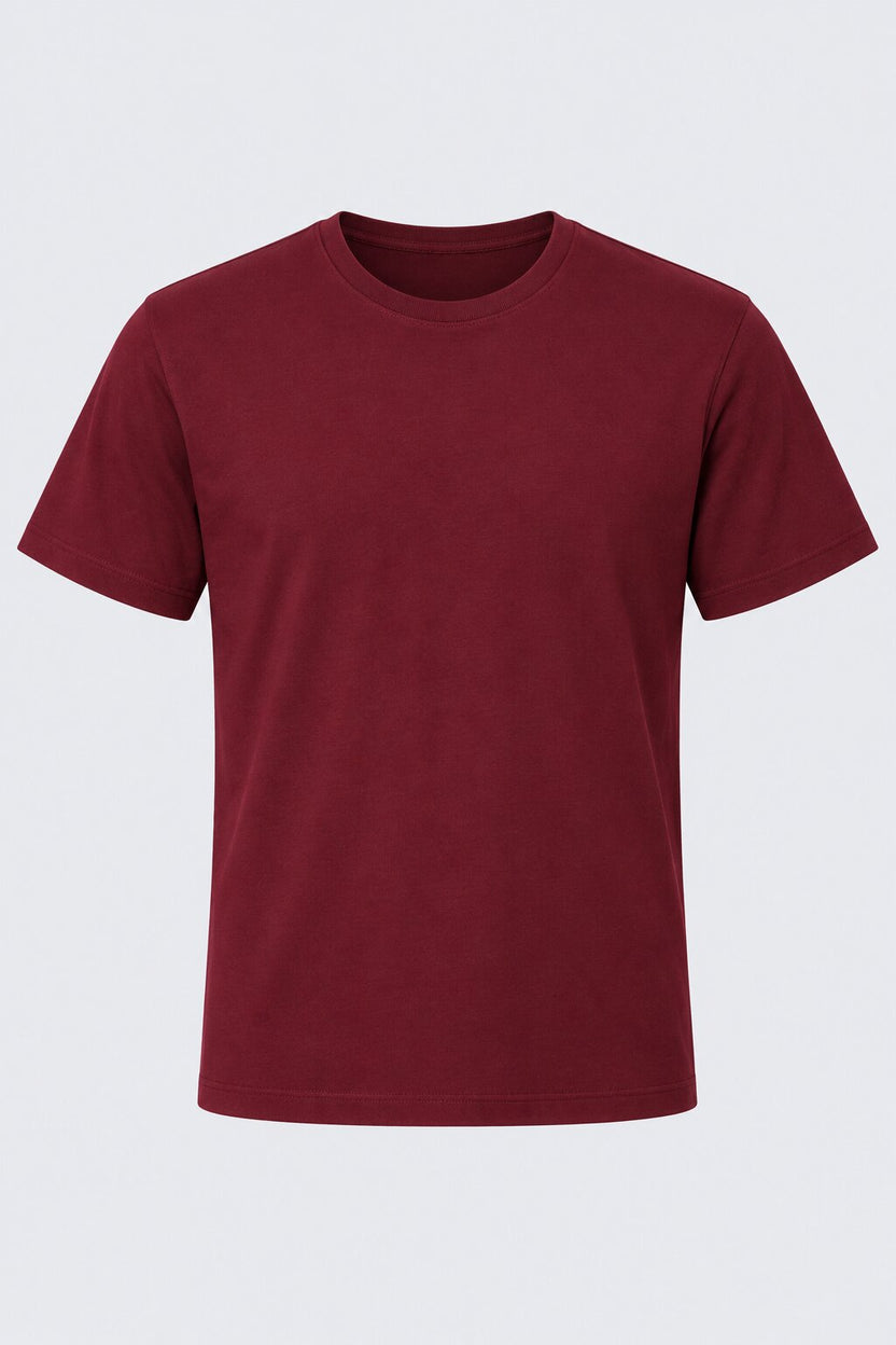 Mens Wine Solid Regular Fit T-Shirt - Image 7