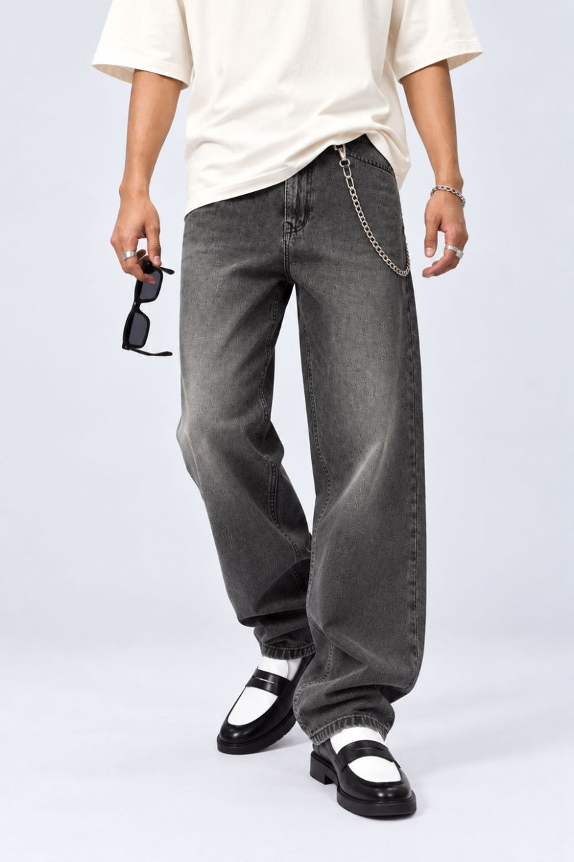 Charcoal Solid Baggy Fit Jeans - Image 1
