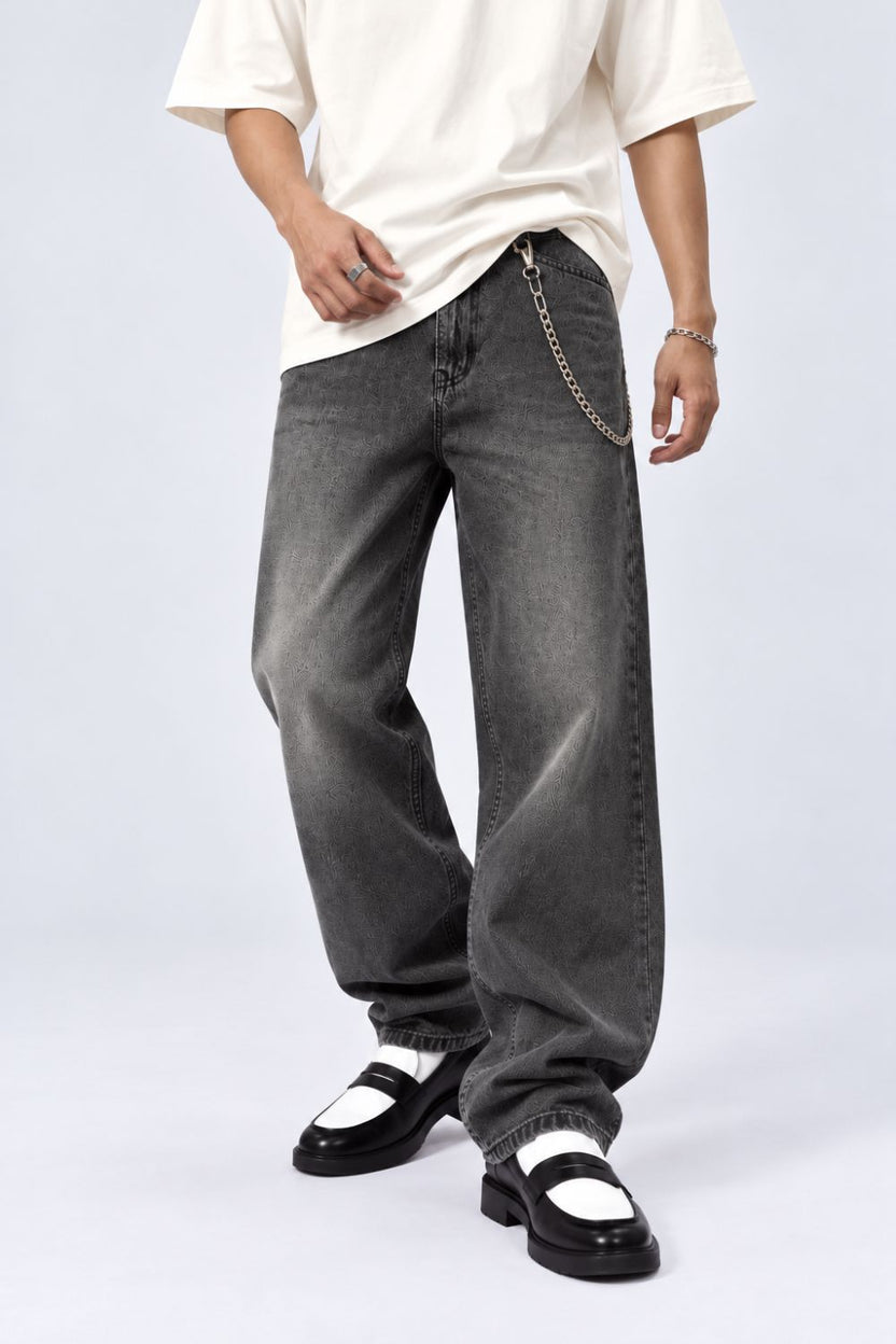 Charcoal Solid Baggy Fit Jeans - Image 2