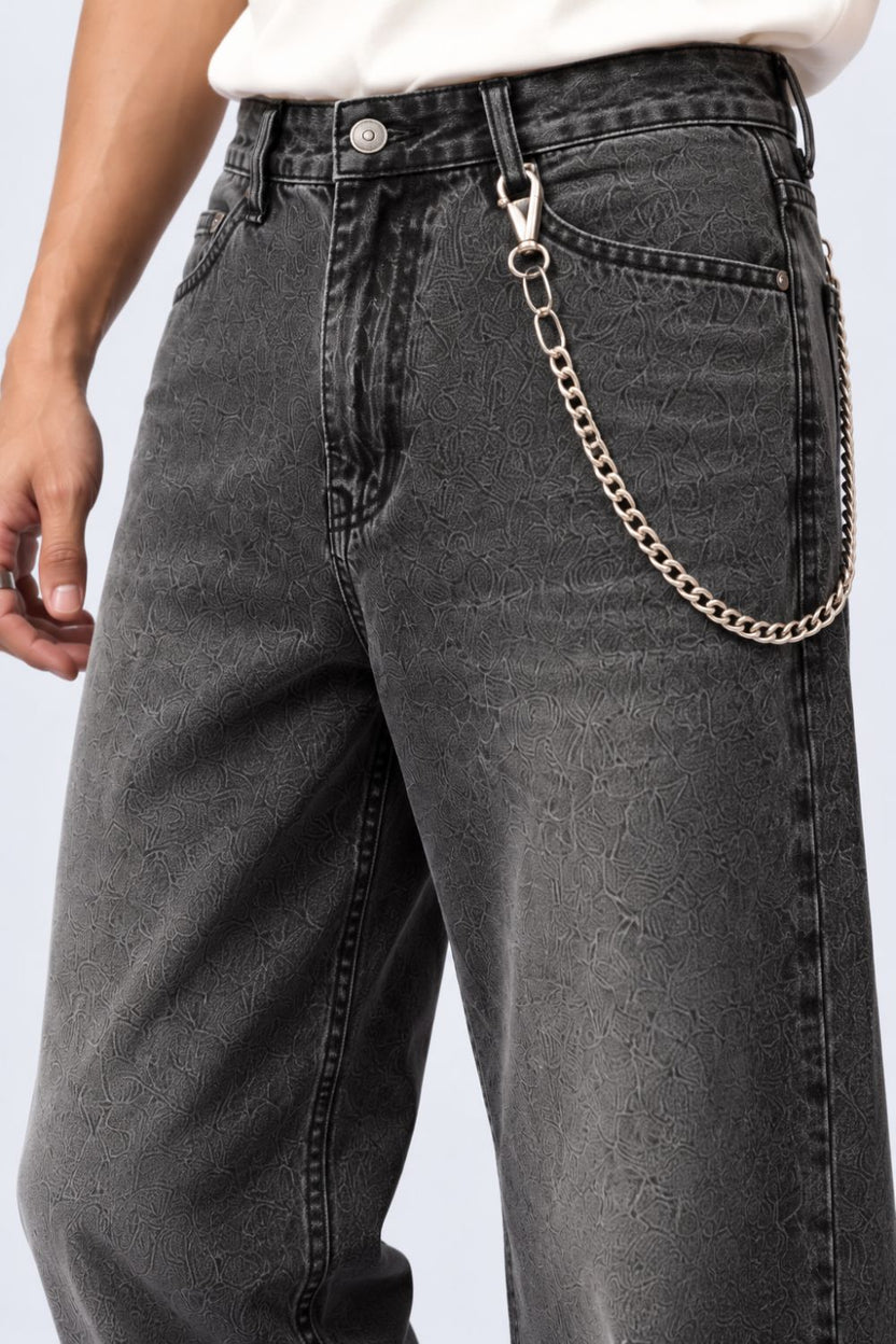 Charcoal Solid Baggy Fit Jeans - Image 3