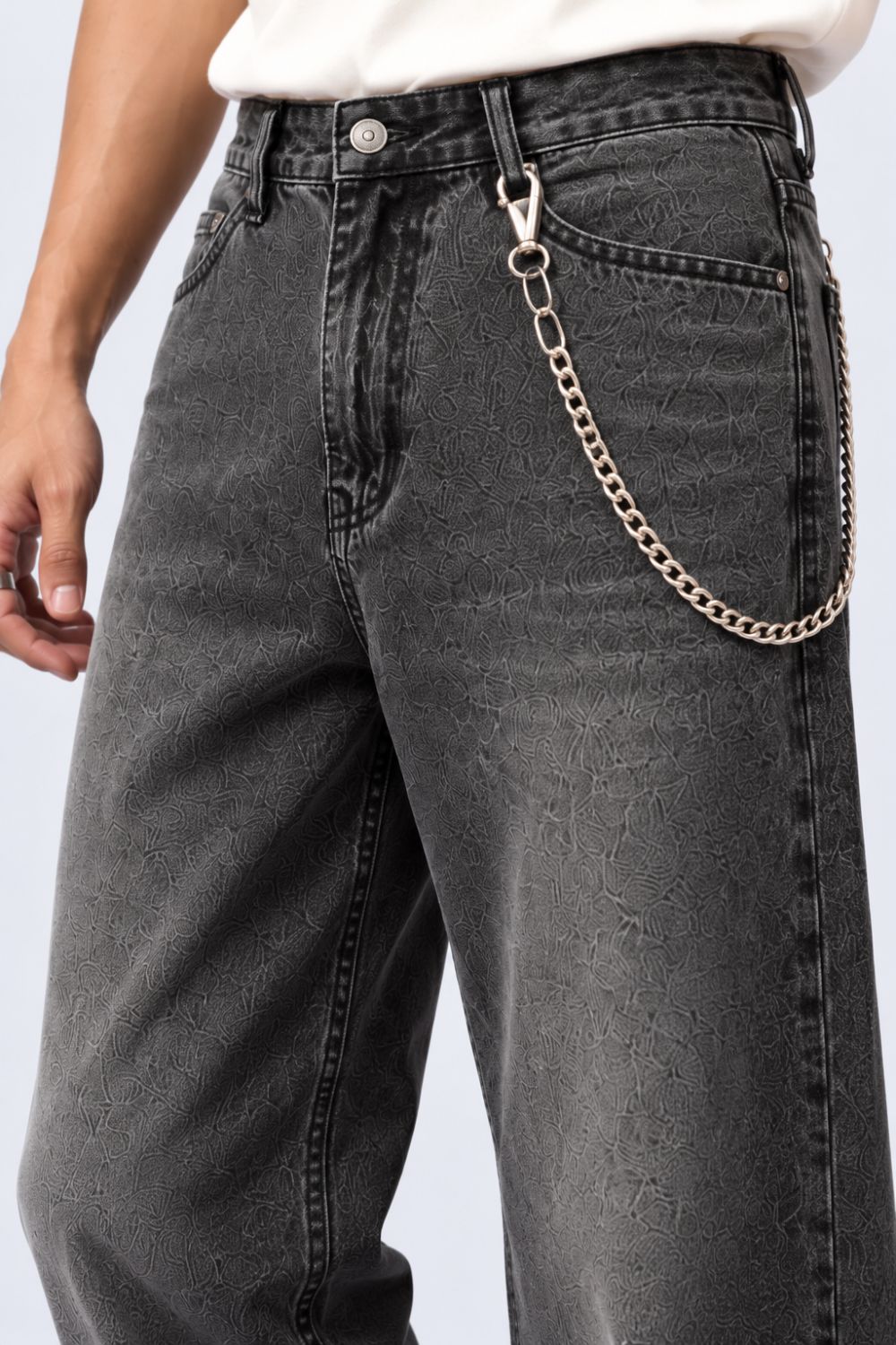 Charcoal Solid Baggy Fit Jeans - Image 3