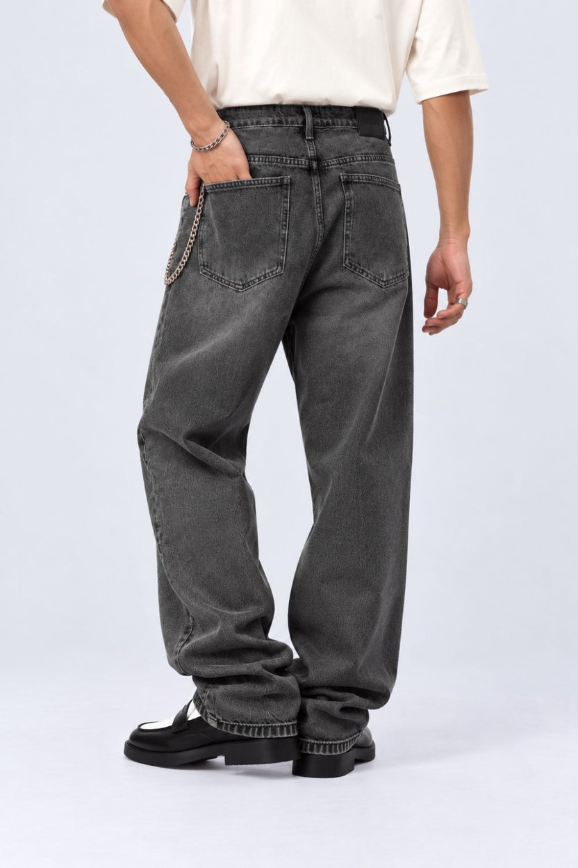 Charcoal Solid Baggy Fit Jeans - Image 5