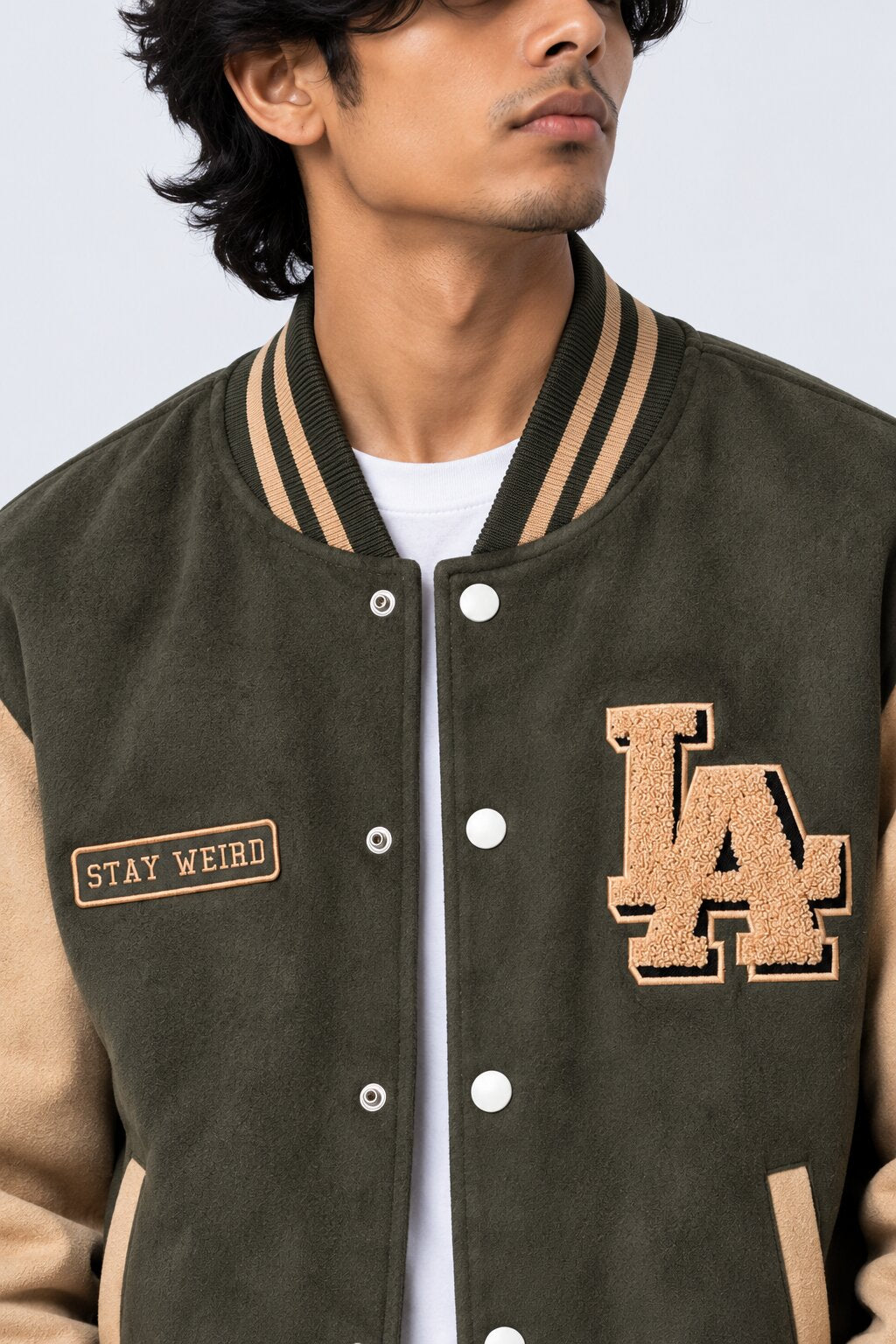 Mens Olive Typography Varsity Jacket - Image 3