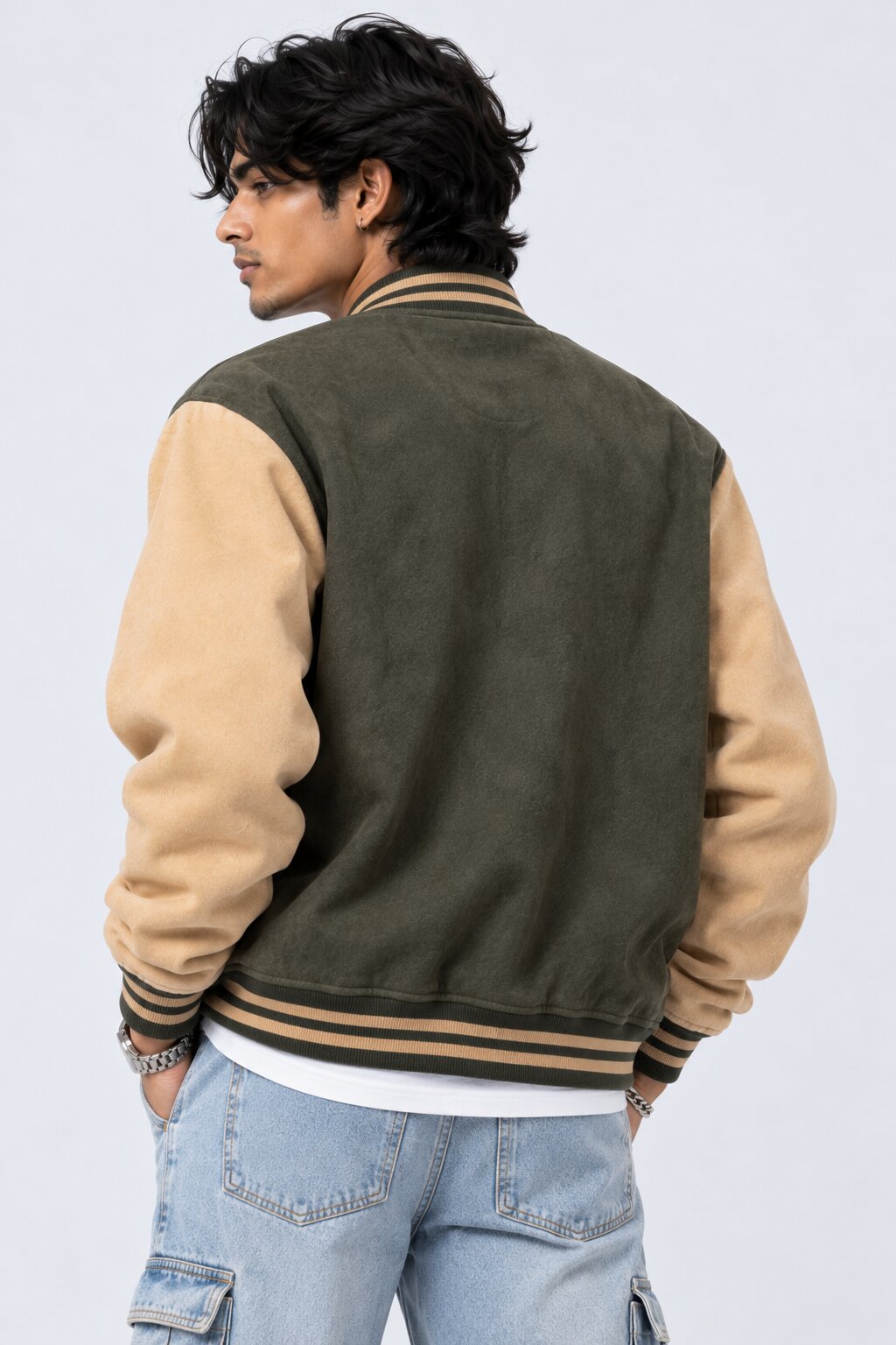 Mens Olive Typography Varsity Jacket - Image 5