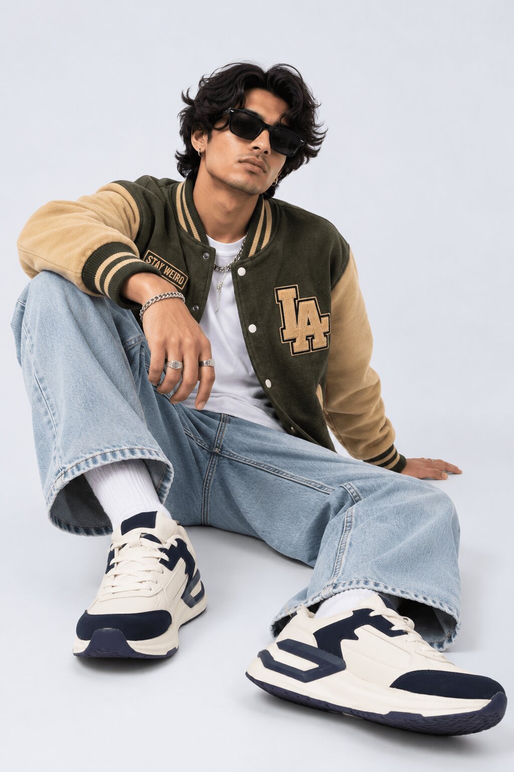 Mens Olive Typography Varsity Jacket - Image 6