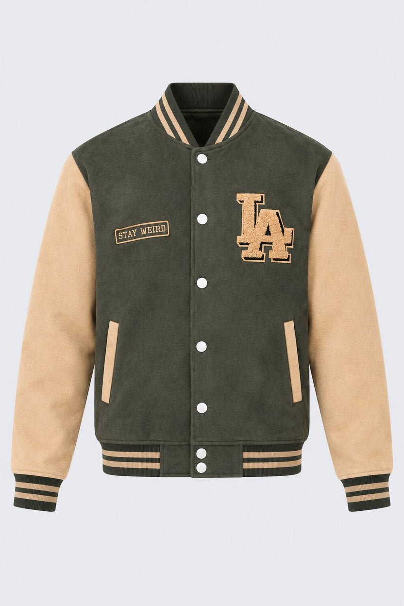 Mens Olive Typography Varsity Jacket - Image 7