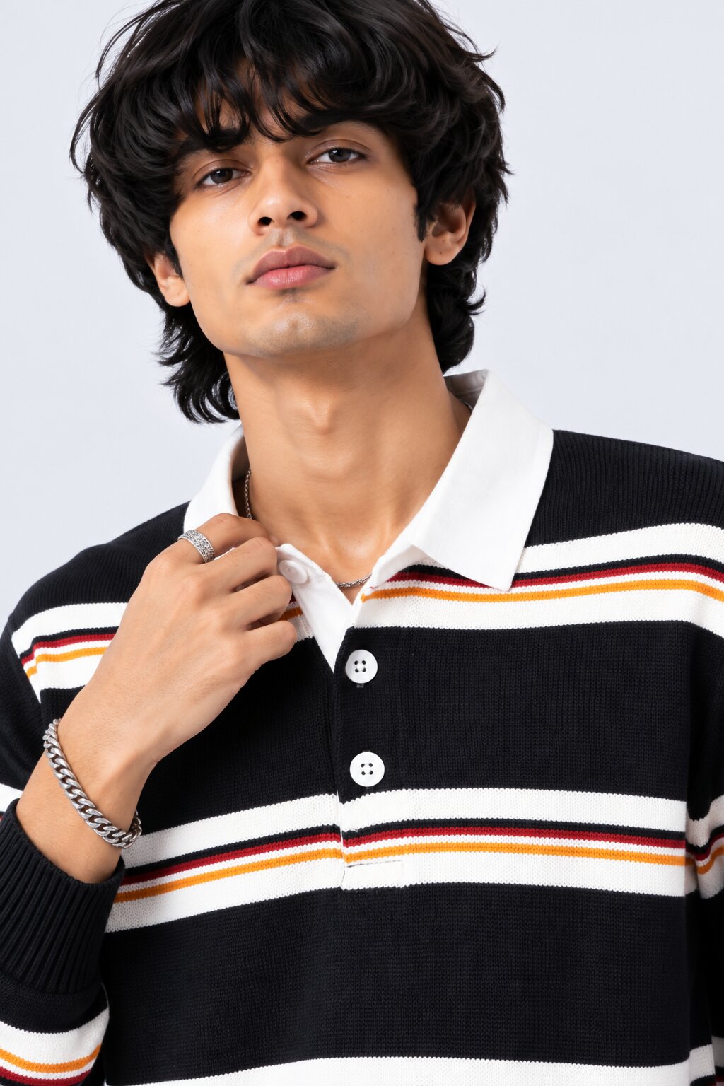 Mens Navy and White Striped Polo Sweater - Image 3