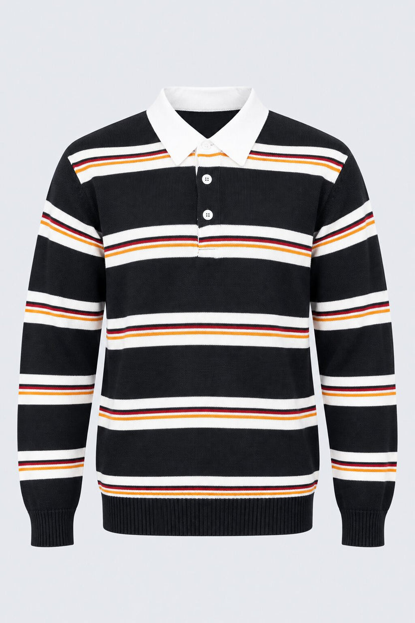Mens Navy and White Striped Polo Sweater - Image 7