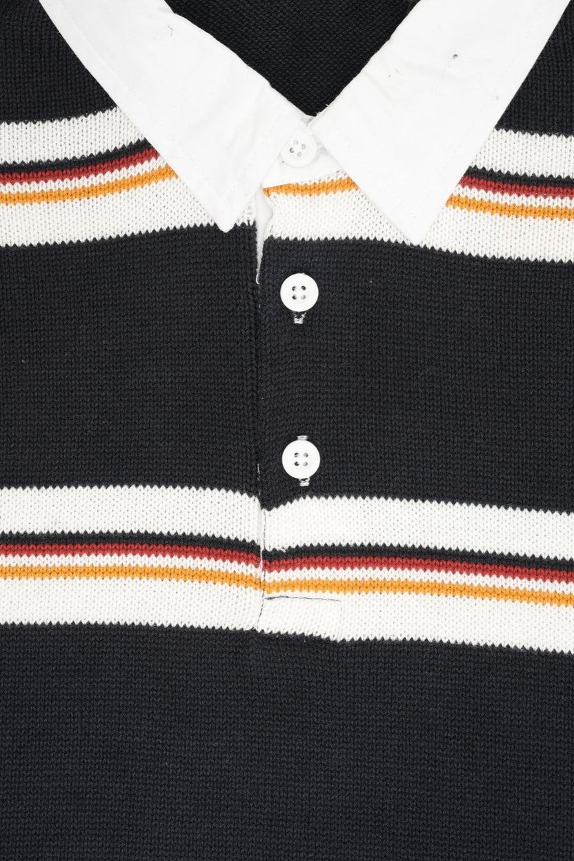 Mens Navy and White Striped Polo Sweater - Image 8