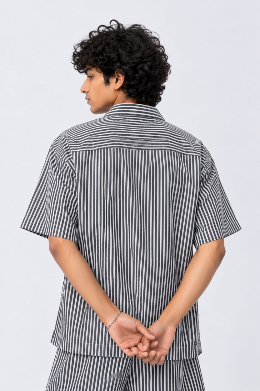 Mens Charcoal and White Striped Lounge Shirt - Image 2