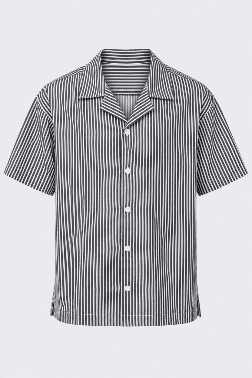 Mens Charcoal and White Striped Lounge Shirt - Image 5