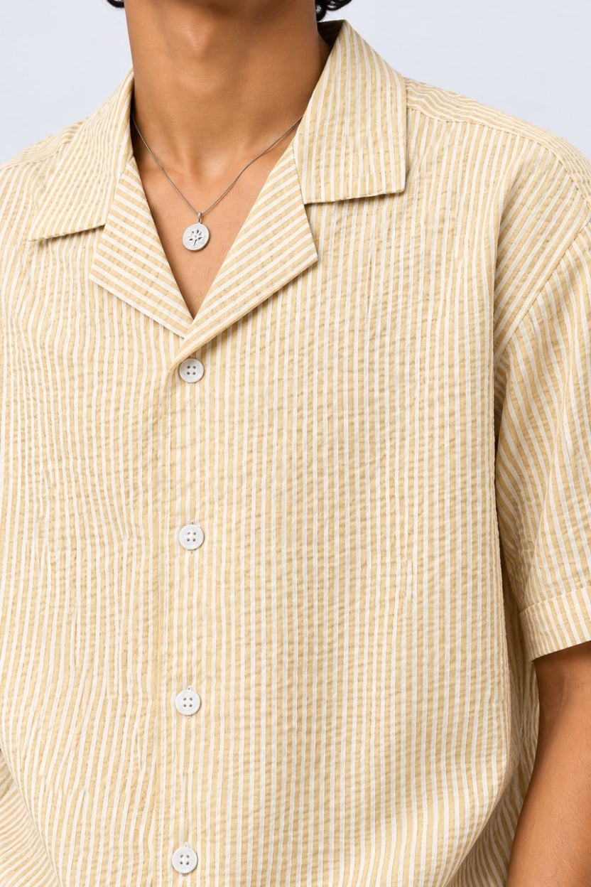 Mens Yellow and White Striped Regular Fit Shirt - Image 3