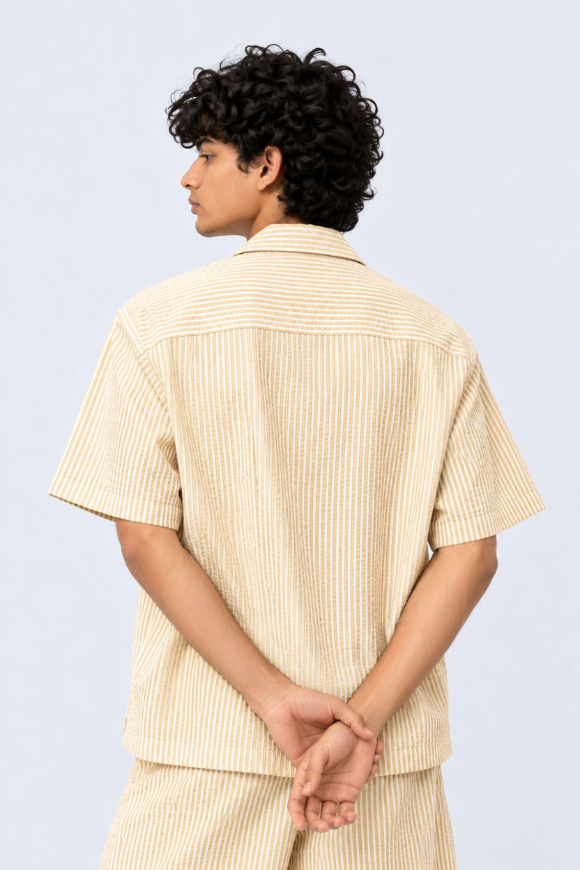 Mens Yellow and White Striped Regular Fit Shirt - Image 4