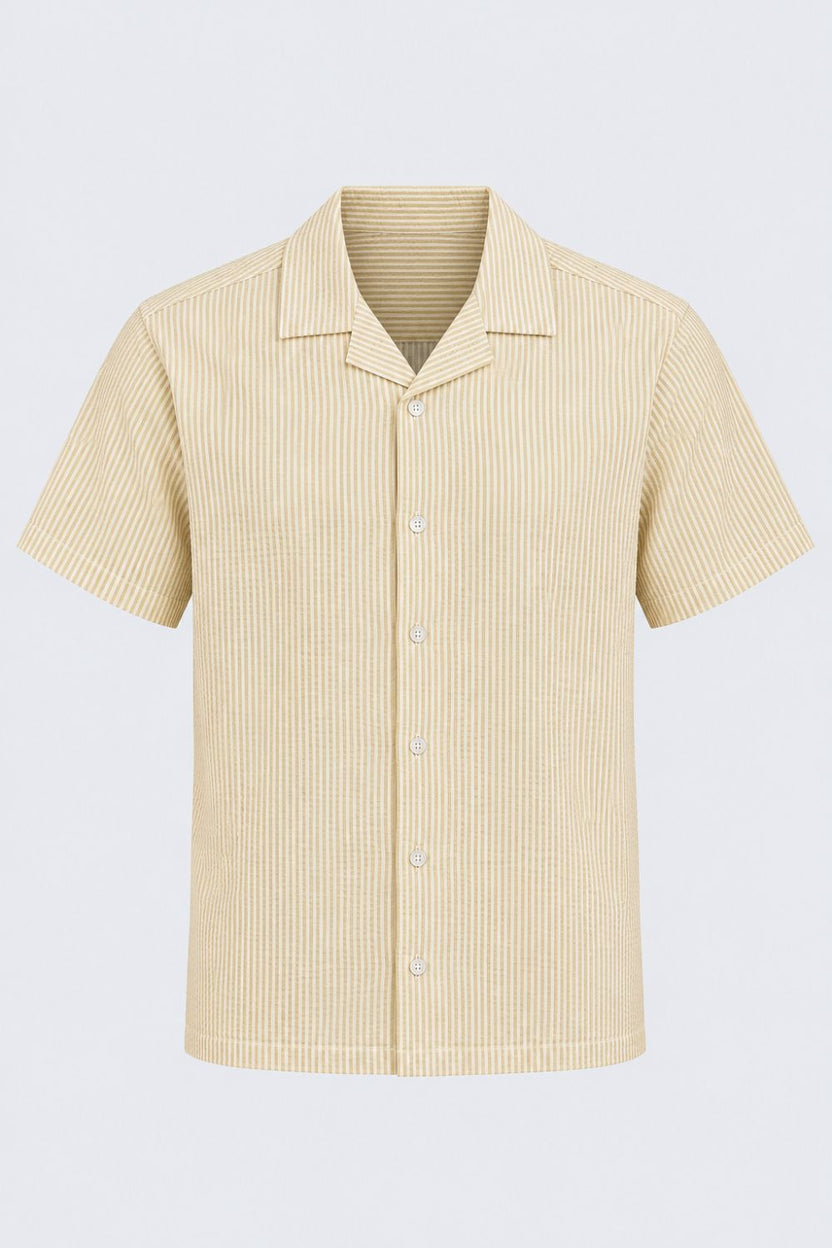 Mens Yellow and White Striped Regular Fit Shirt - Image 6