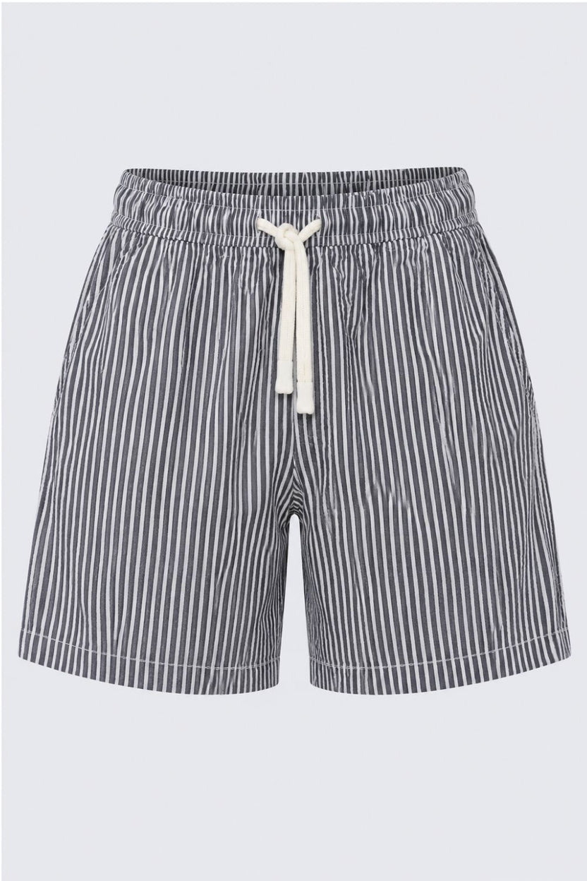 Mens Charcoal and White Striped Drawstring Lounge Shorts - Image 6