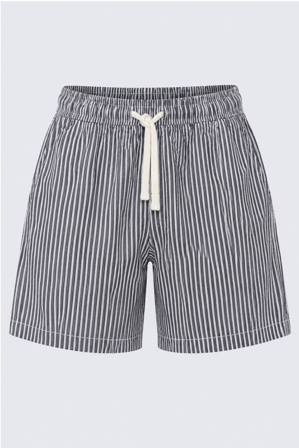 Mens Charcoal and White Striped Drawstring Lounge Shorts - Image 6