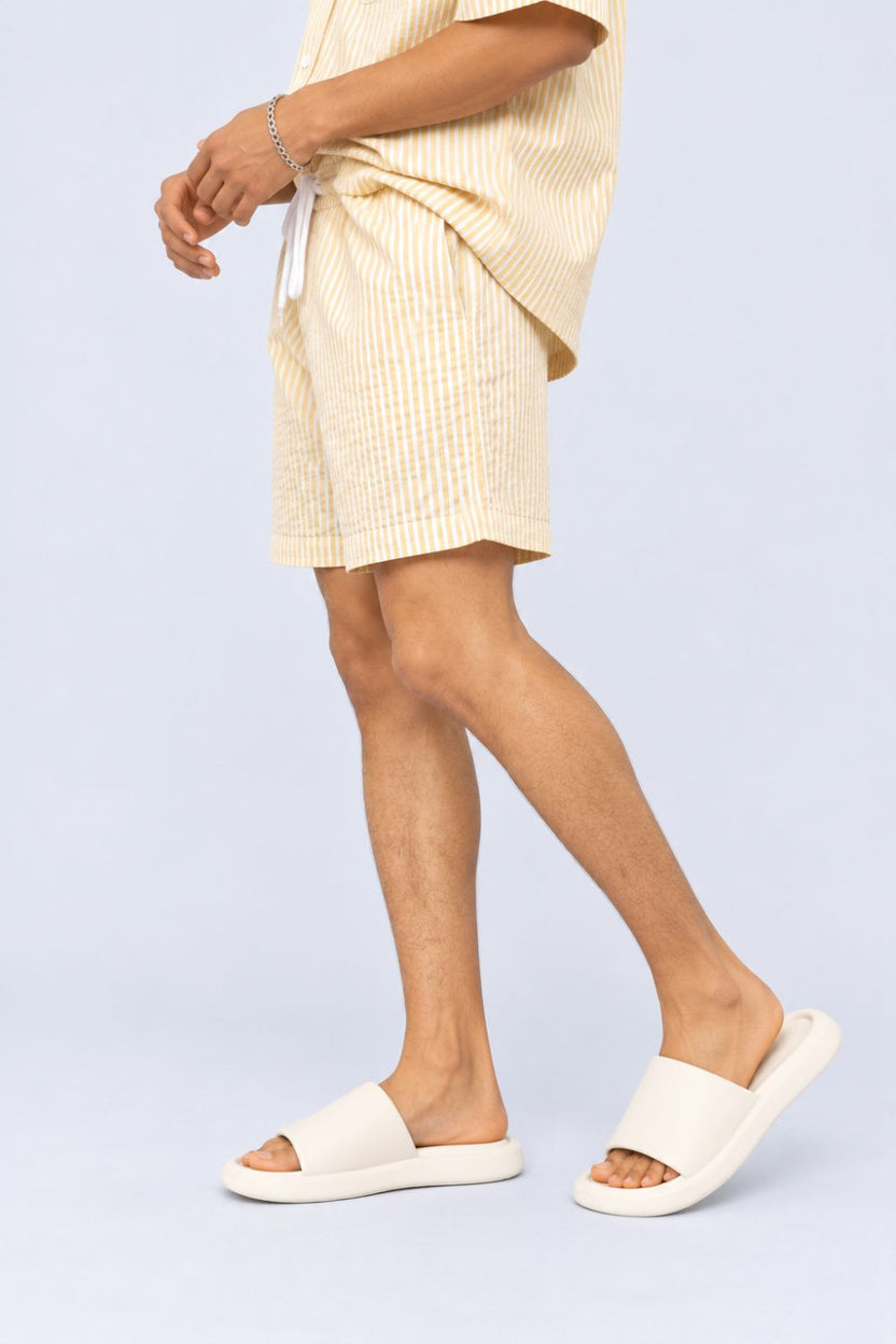 Mens Yellow and White Striped Drawstring Lounge Shorts - Image 2