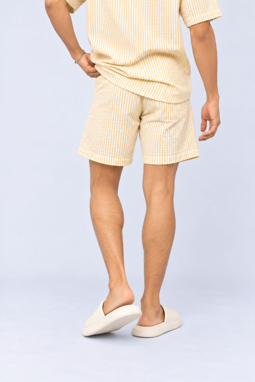 Mens Yellow and White Striped Drawstring Lounge Shorts - Image 4