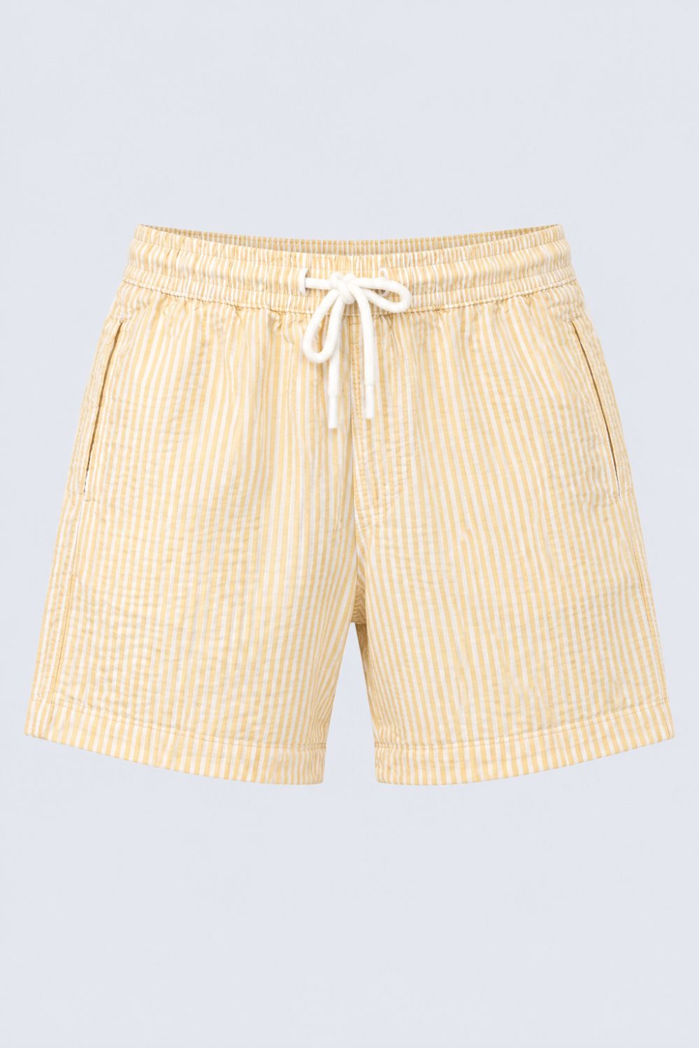 Mens Yellow and White Striped Drawstring Lounge Shorts - Image 6