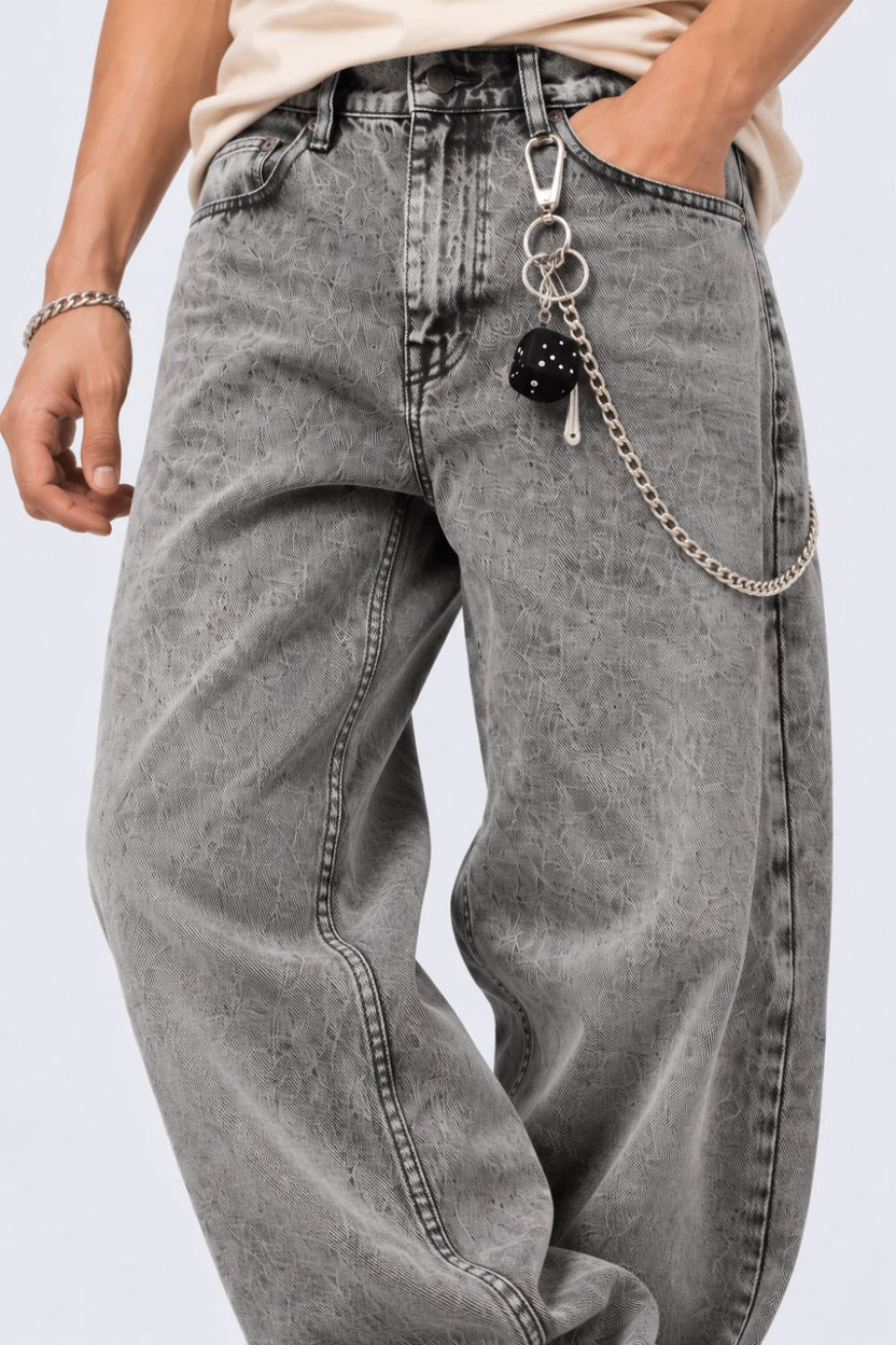 Mens Grey Solid Barrel Fit Jeans - Image 3