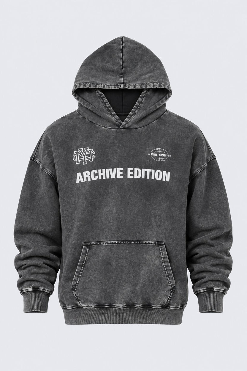 Mens Charcoal Typography Printed Hoodie - Image 7